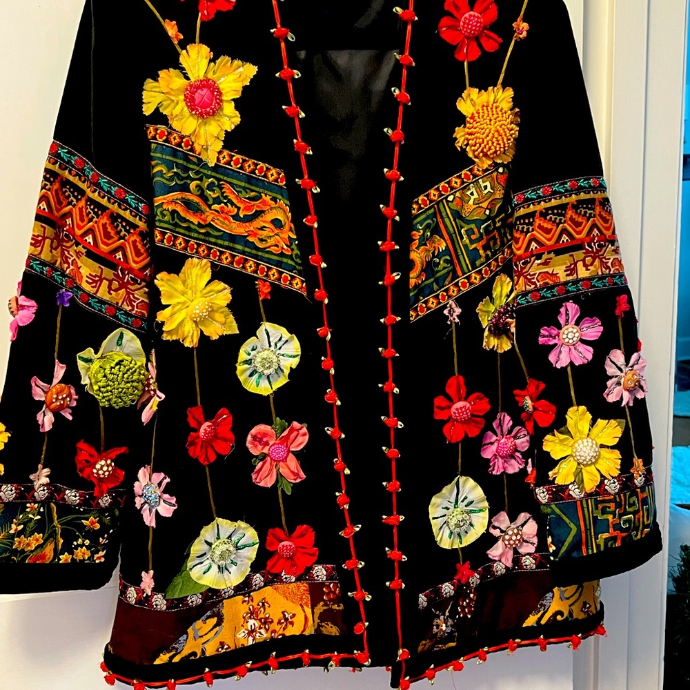 Unique Velvet Lined Jacket. Full of Floral Sparkles. S
